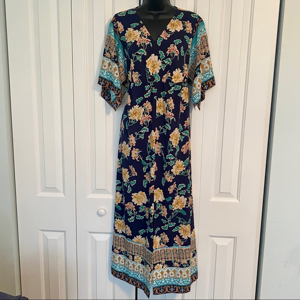 Chico’s Floral Imperial Kimono Maxi Dress 6Petite